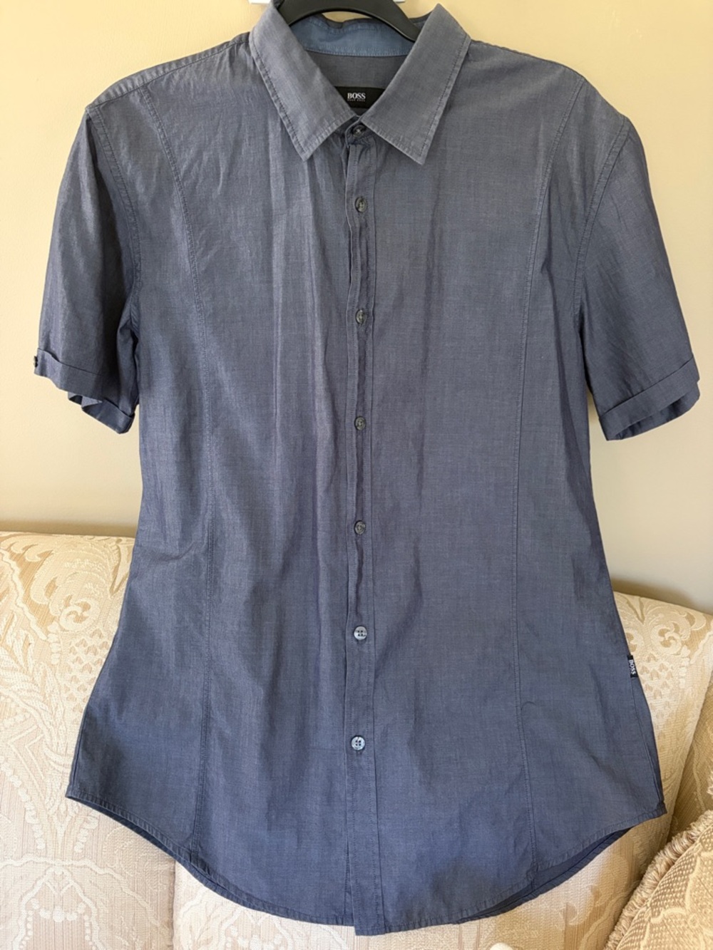 BOSS Men's Short-Sleeve Button-Down Shirt in Slate Blue Slim-Fit